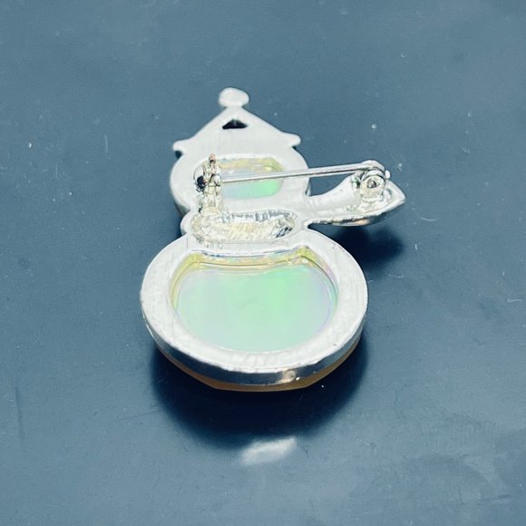 Silver Tone With Yellow And Red Faceted Stones Santa Snowman Brooch - Picture 5 of 5